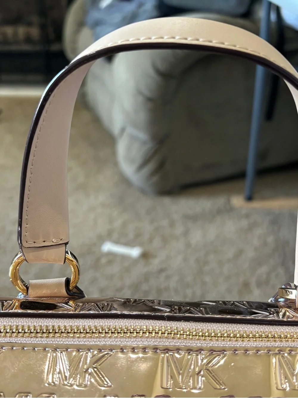 MICHAEL KORS GRAYSON ROSE GOLD MD DUFFLE SATCHEL With MK Logo Zip Around Wallet